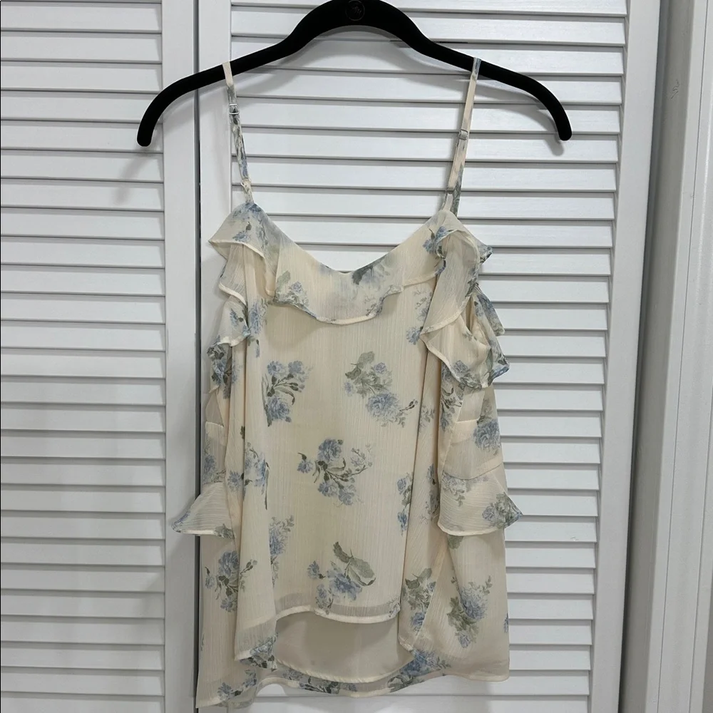 Loft Floral Ruffle Cream Top - Picture 3 of 5